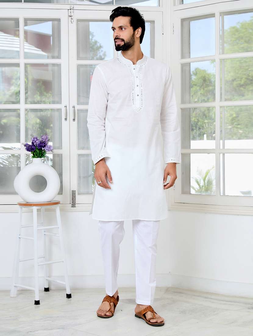 men mandarin neck long sleeve kurta - 22392404 -  Standard Image - 2