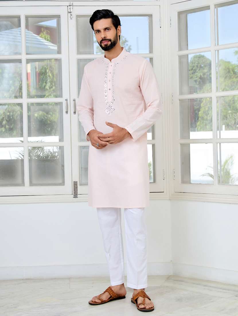 men mandarin neck long sleeve kurta - 22392405 -  Standard Image - 2