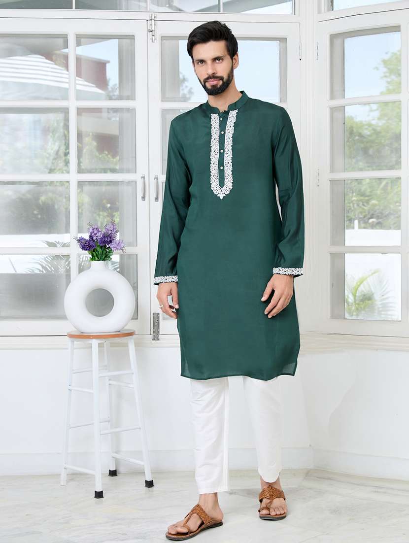 men mandarin neck long sleeve kurta - 22392417 -  Standard Image - 2