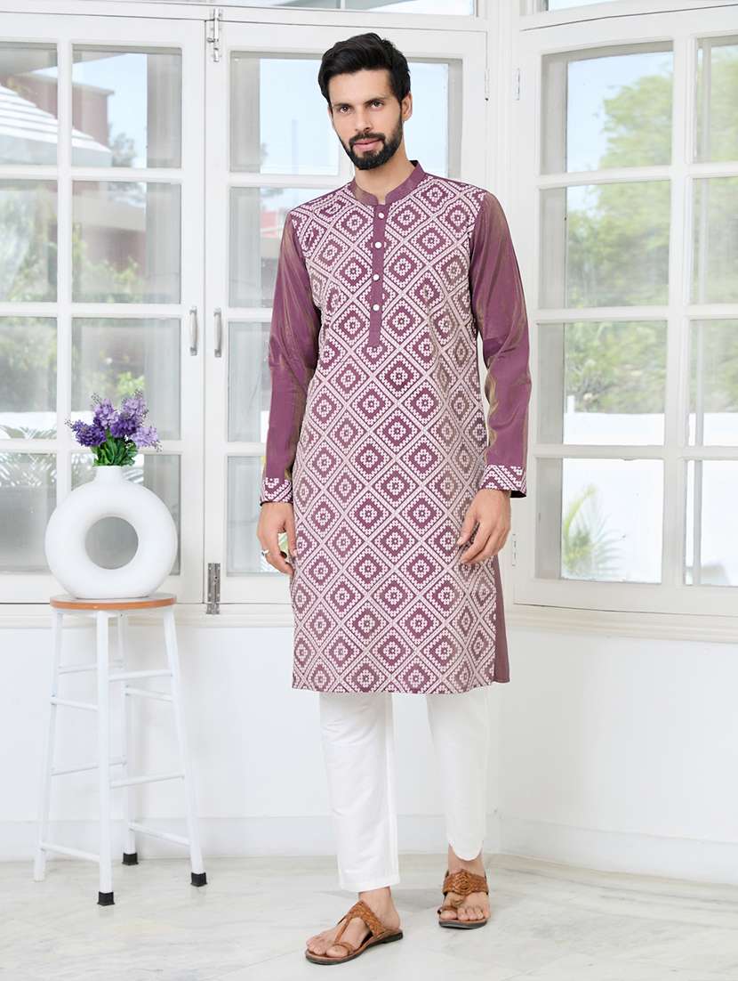 men mandarin neck long sleeve kurta - 22392428 -  Standard Image - 2