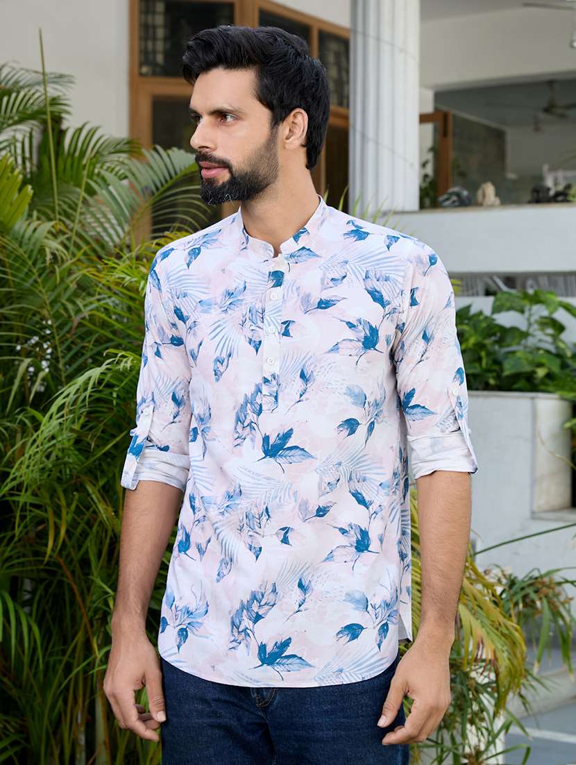  men printed long sleeve short kurta - 22392429 -  Standard Image - 2