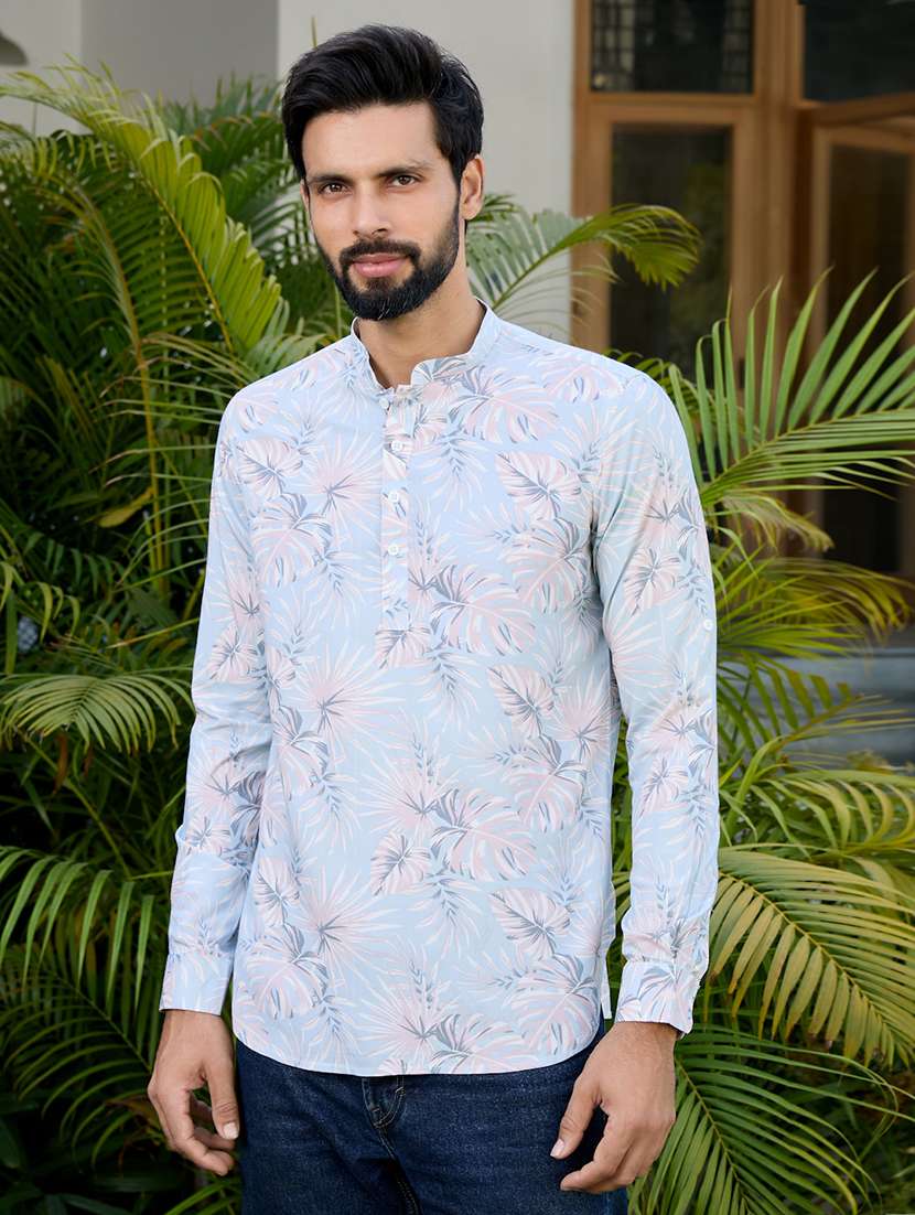 men mandarin neck roll-up sleeve short kurta - 22392431 -  Standard Image - 2