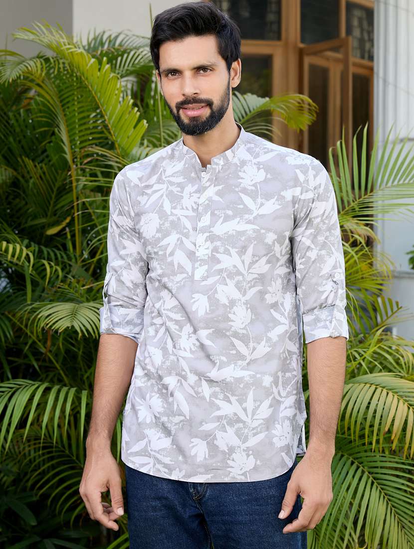  men printed long sleeve short kurta - 22392437 -  Standard Image - 2