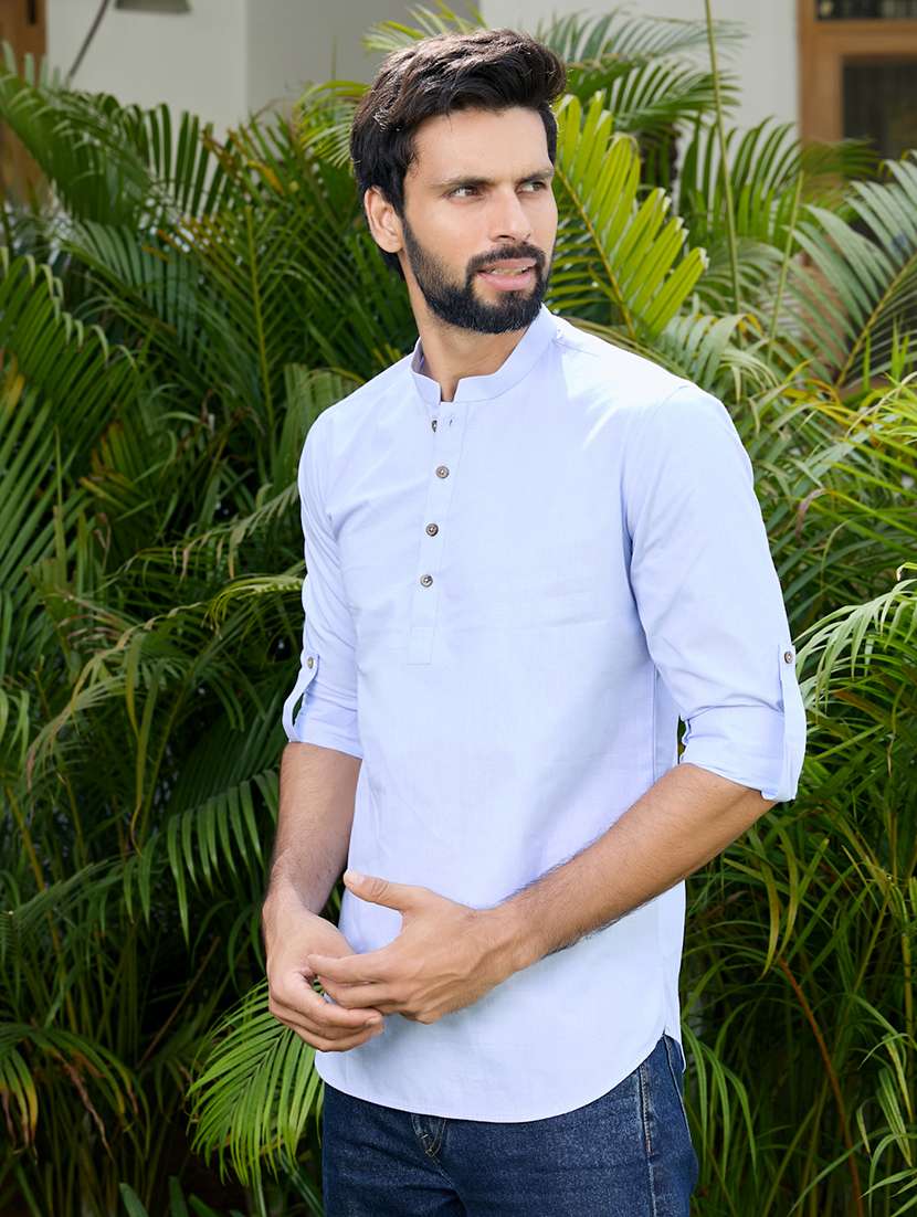 men mandarin neck long sleeve short kurta - 22392452 -  Standard Image - 2