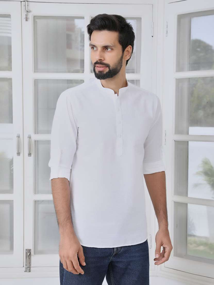 men mandarin neck long sleeve short kurta