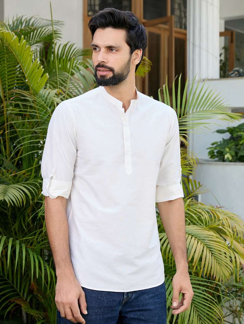 men mandarin neck long sleeve short kurta - 22392454 -  Standard Image - 2