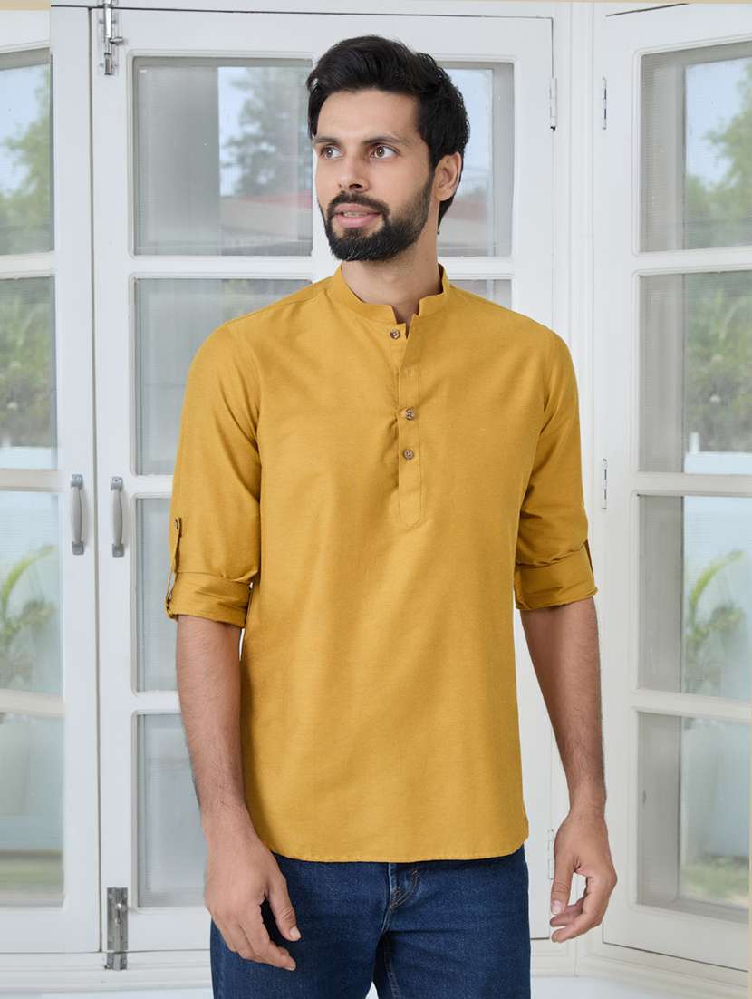 men mandarin neck roll-up sleeve short kurta - 22392461 -  Standard Image - 2