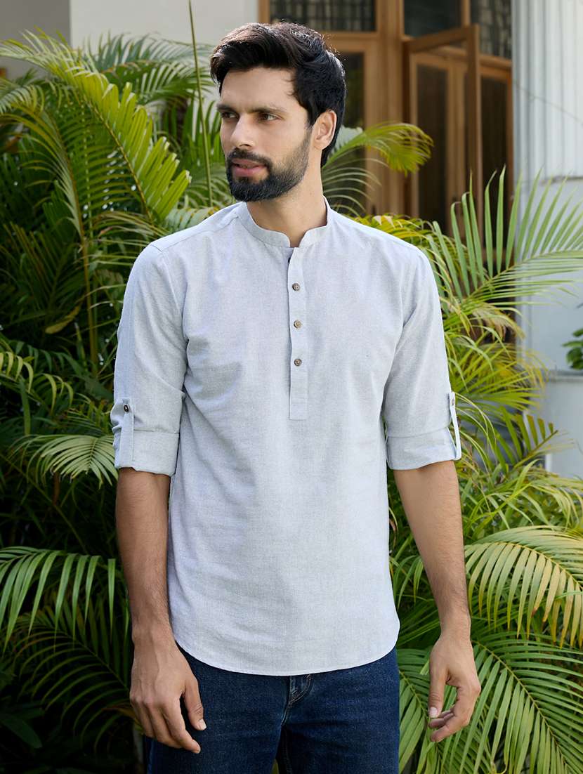 men mandarin neck long sleeve short kurta