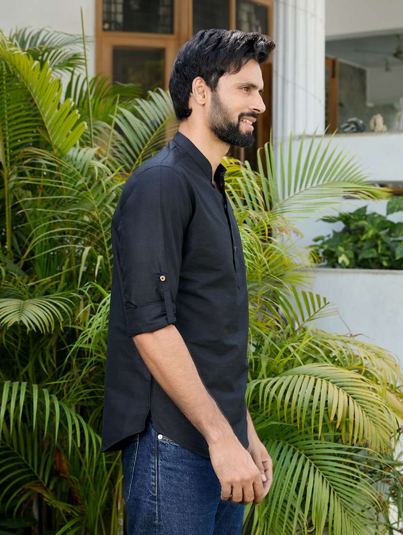 men mandarin neck long sleeve short kurta - 22392465 -  Standard Image - 2