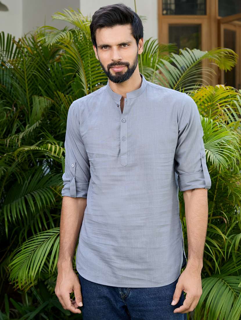 men mandarin neck long sleeve short kurta