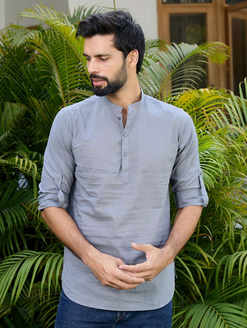 men mandarin neck long sleeve short kurta - 22392468 -  Standard Image - 2
