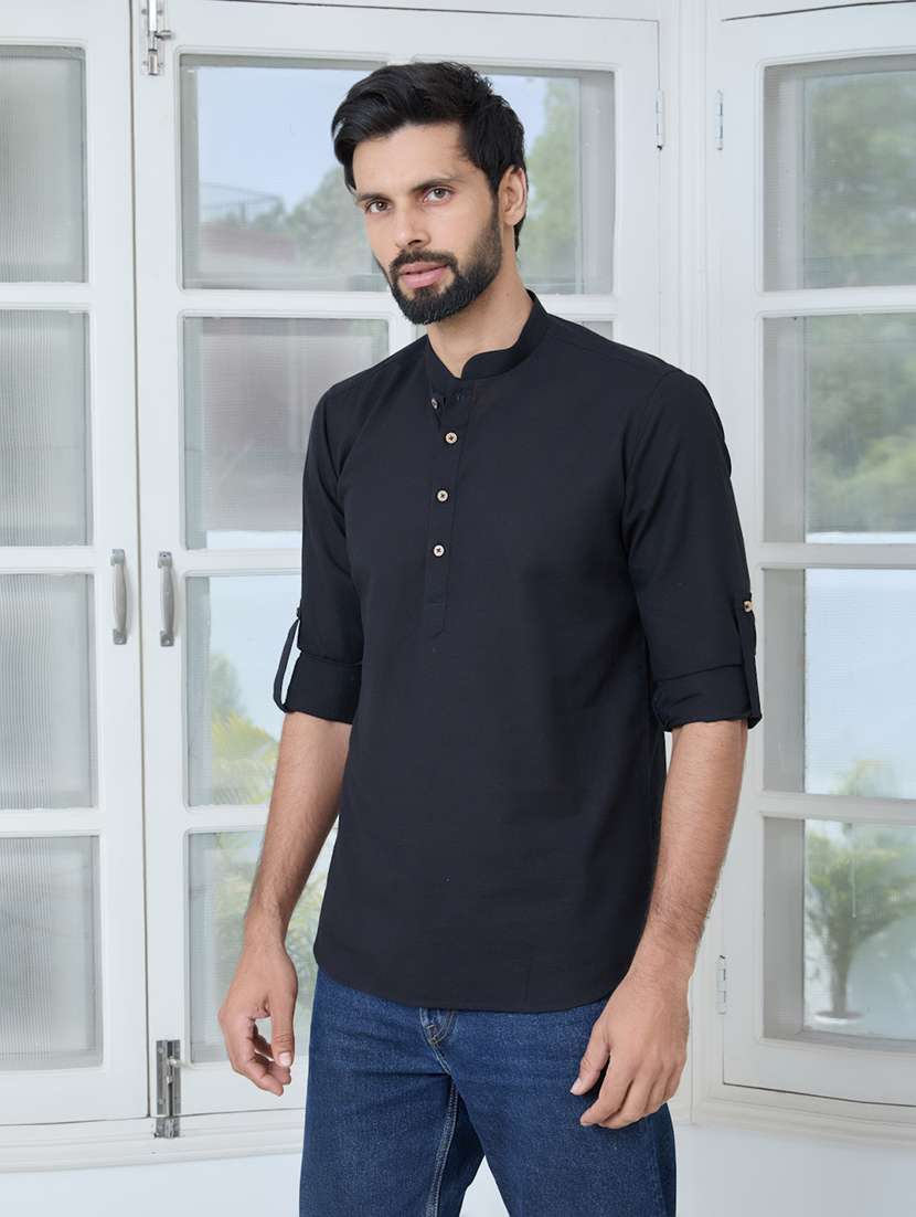 men mandarin neck long sleeve short kurta - 22392472 -  Standard Image - 2