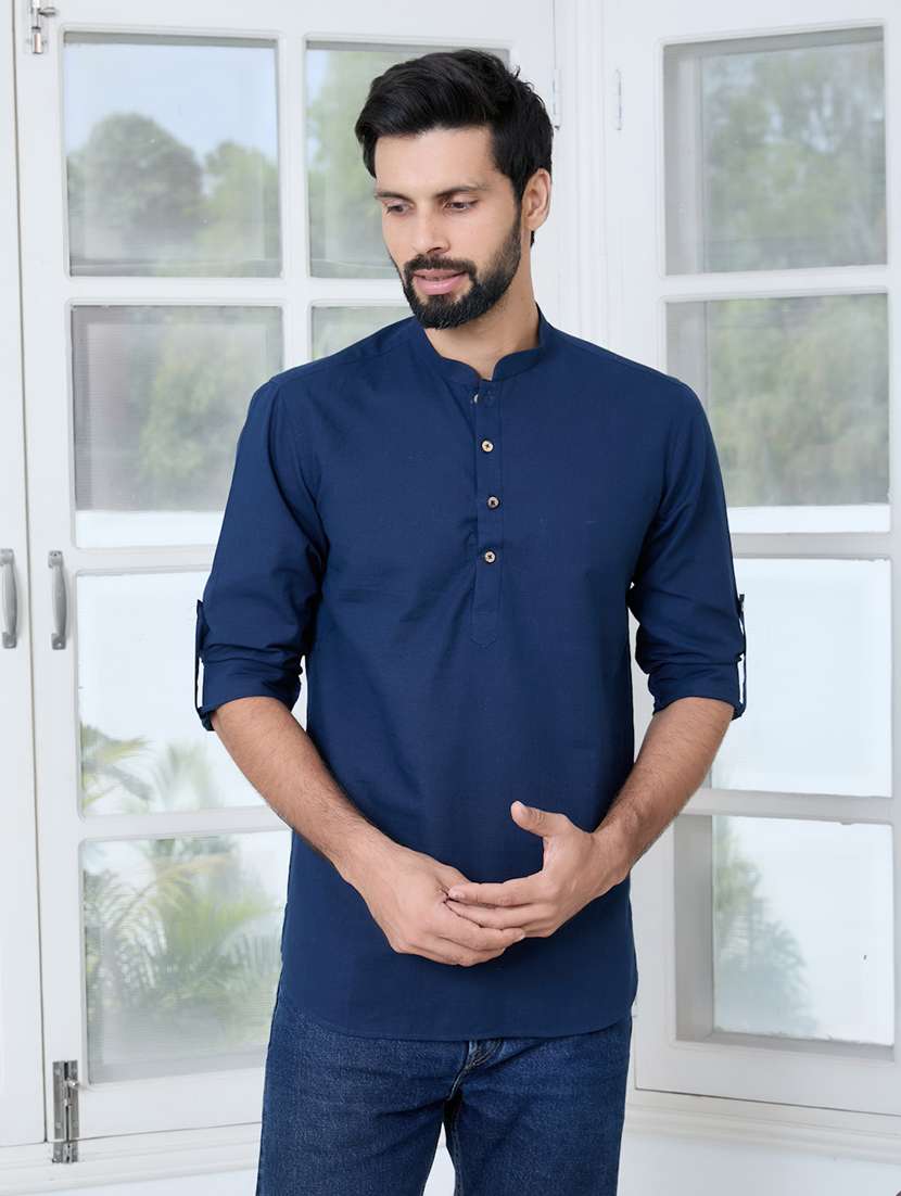 men mandarin neck long sleeve short kurta - 22392473 -  Standard Image - 2