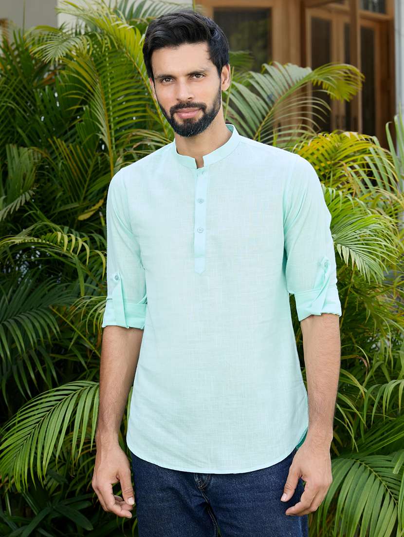 men mandarin neck long sleeve short kurta