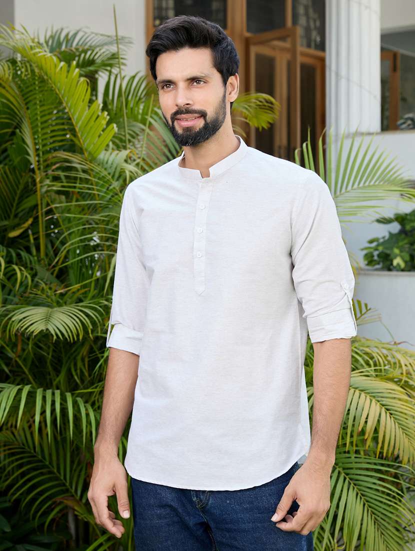 men mandarin neck long sleeve short kurta