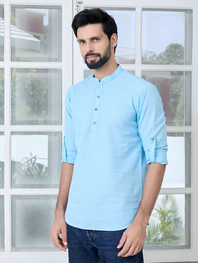 men mandarin neck long sleeve short kurta - 22392481 -  Standard Image - 2