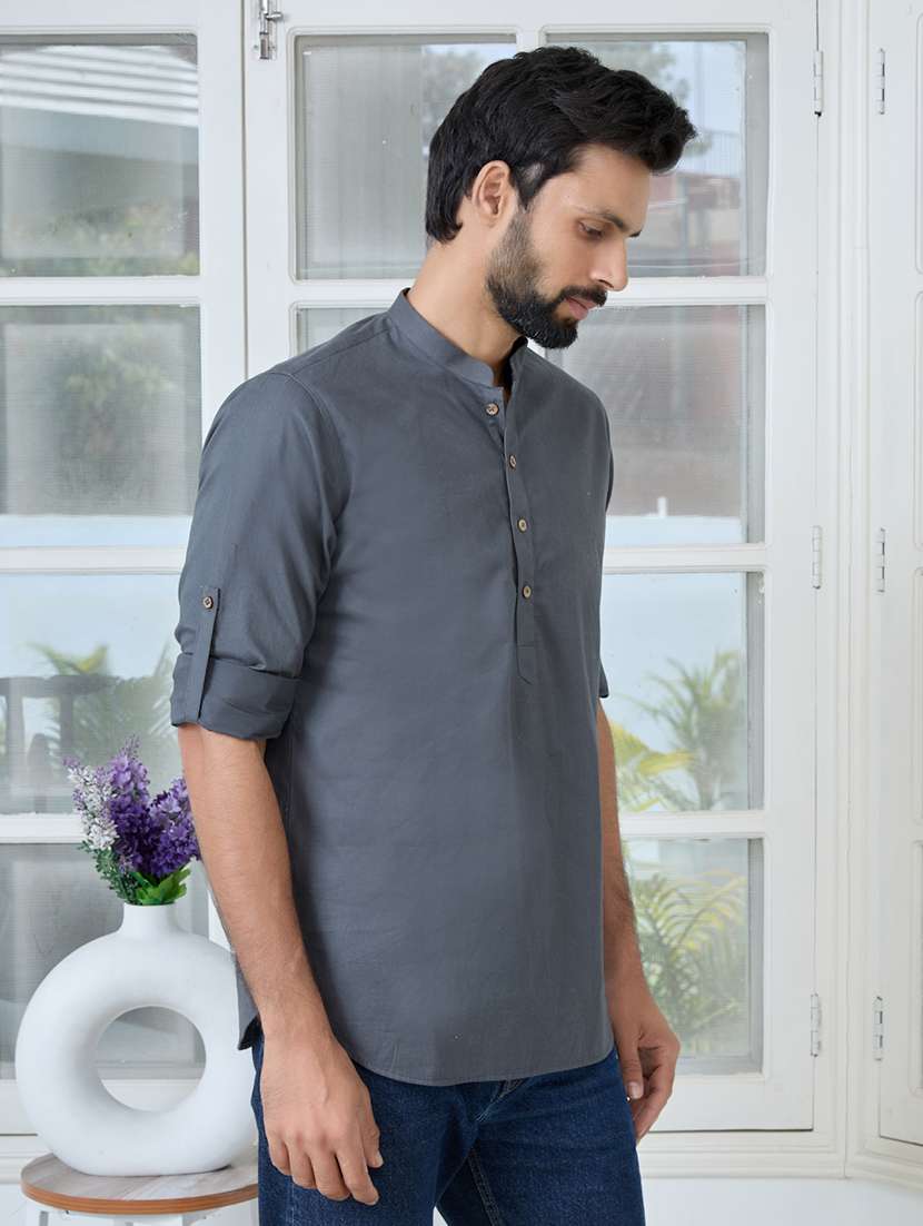 men mandarin neck long sleeve short kurta - 22392484 -  Standard Image - 2