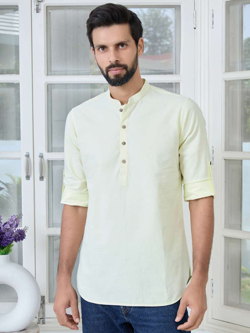 men mandarin neck long sleeve short kurta - 22392485 -  Standard Image - 2