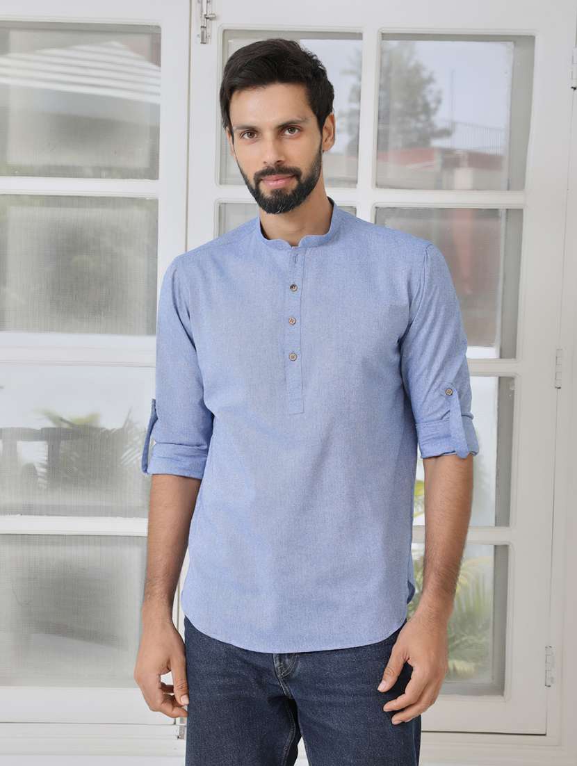 men mandarin neck long sleeve short kurta - 22392486 -  Standard Image - 2