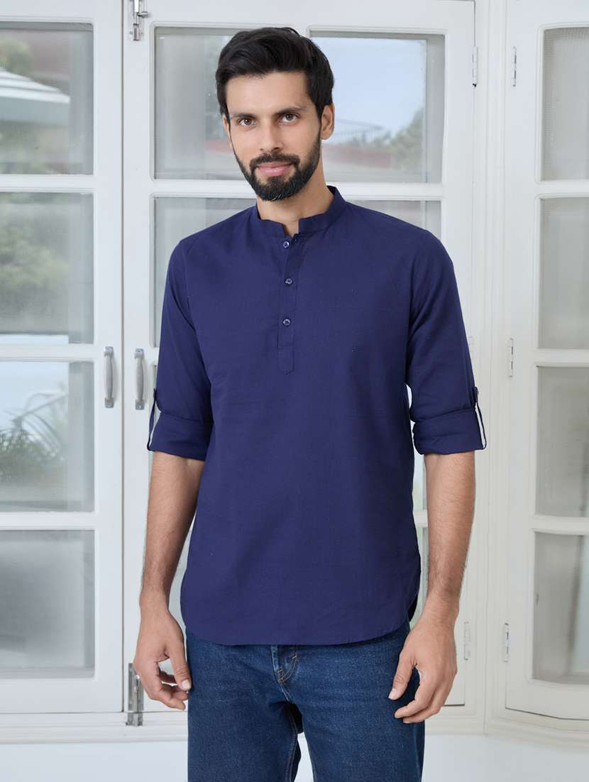 men mandarin neck long sleeve short kurta - 22392488 -  Standard Image - 2