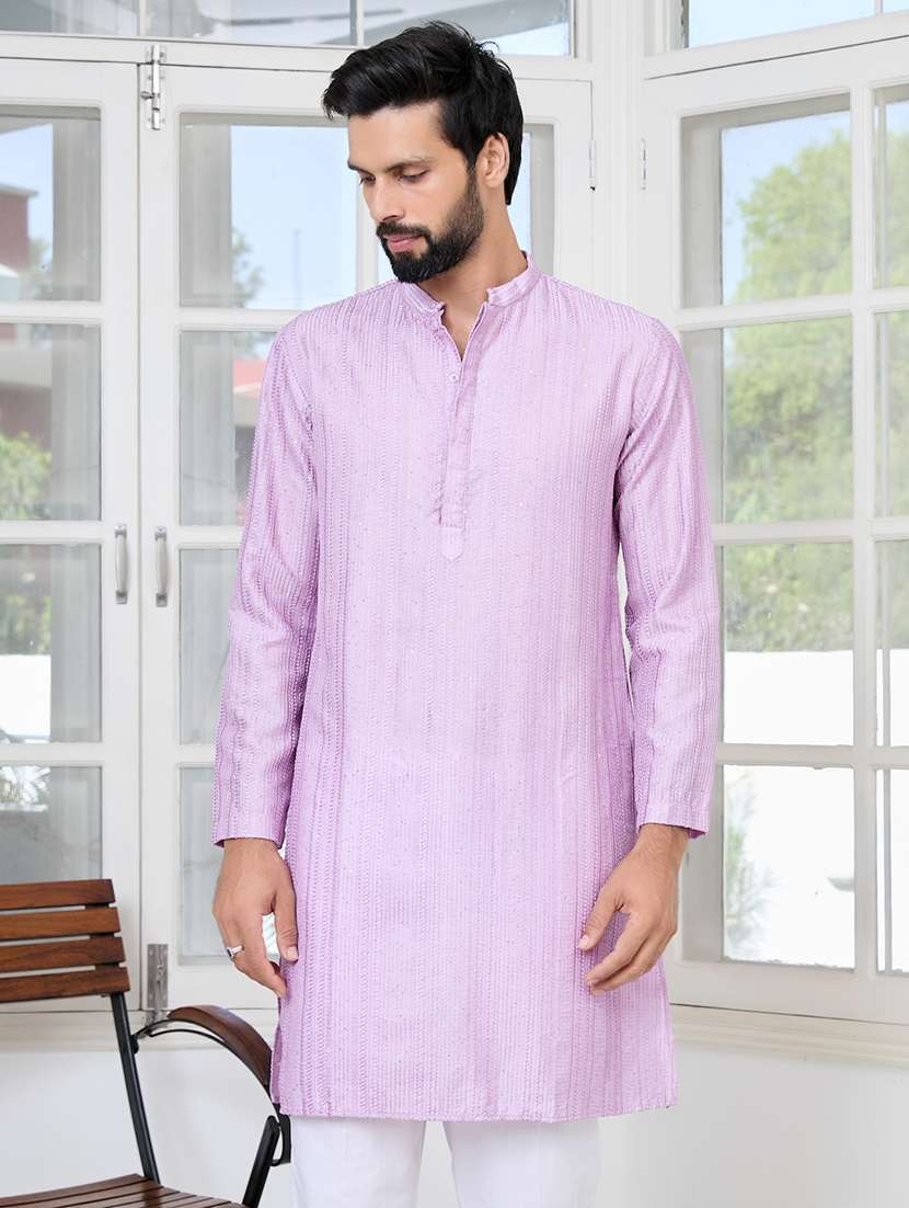 men mandarin neck long sleeve short kurta