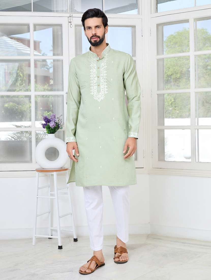men mandarin neck long sleeve kurta - 22392515 -  Standard Image - 2