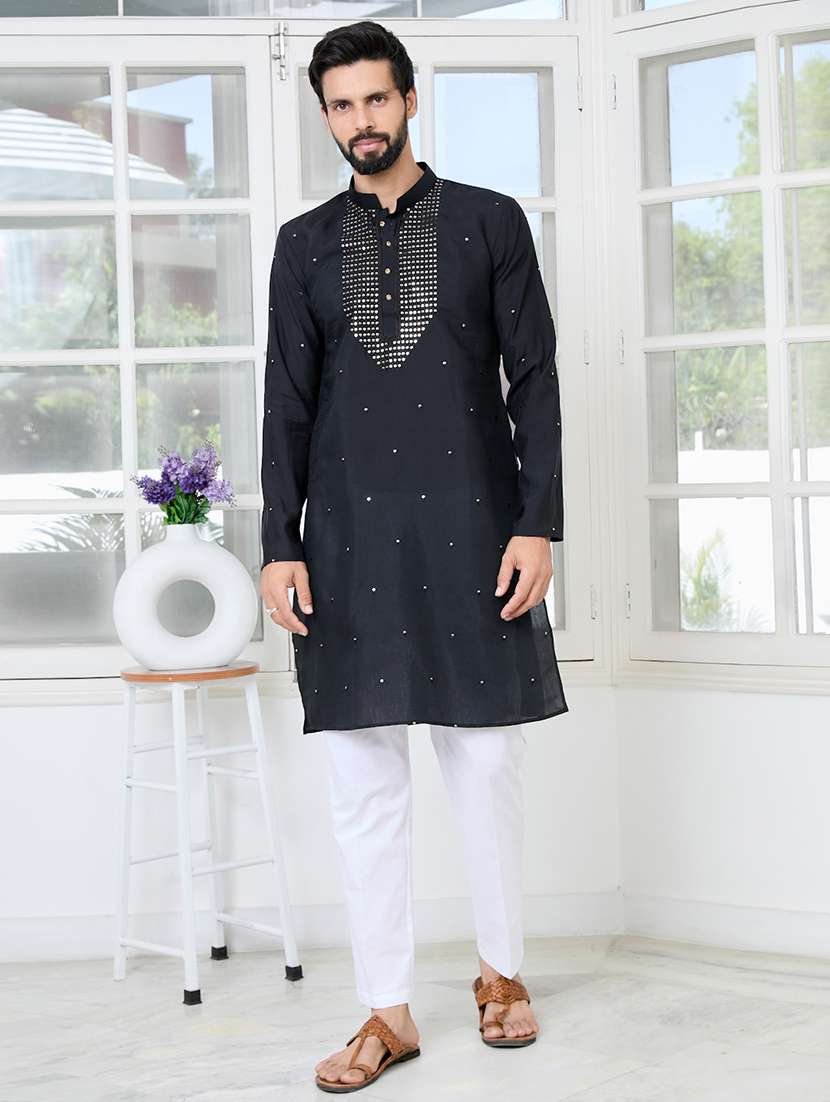 men mandarin neck long sleeve kurta - 22392520 -  Standard Image - 2