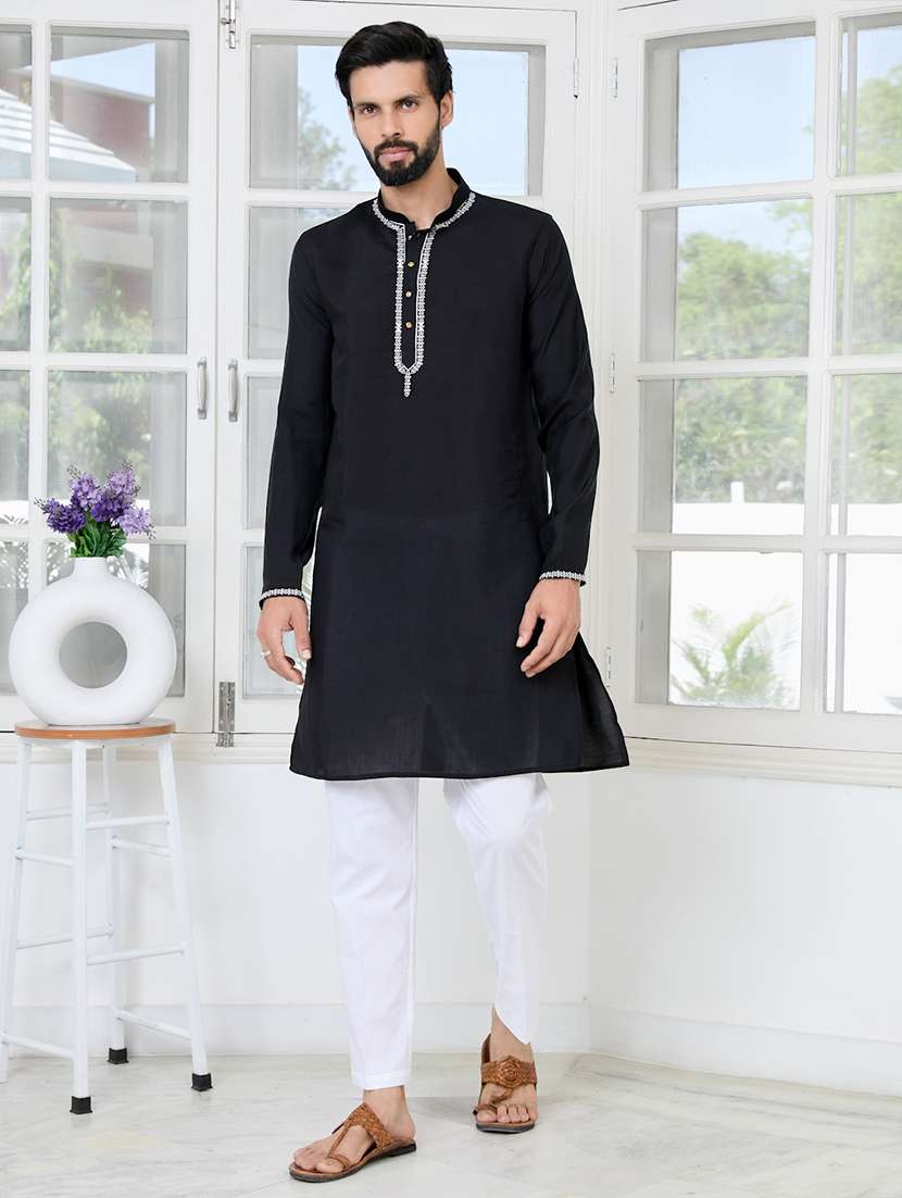 men mandarin neck long sleeve kurta - 22392521 -  Standard Image - 2