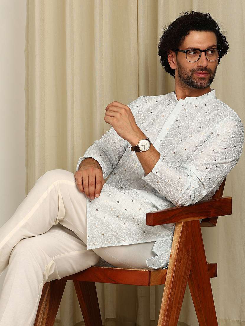 men mandarin neck long sleeve kurta - 22392585 -  Standard Image - 2