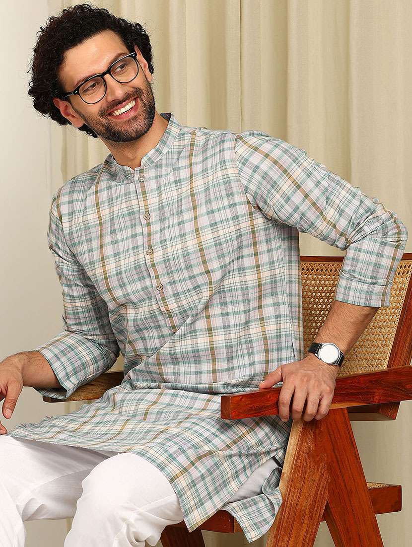 men mandarin neck long sleeve kurta - 22392596 -  Standard Image - 2