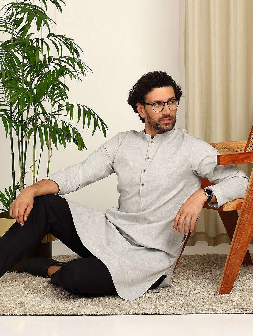 men mandarin neck long sleeve kurta - 22392600 -  Standard Image - 2