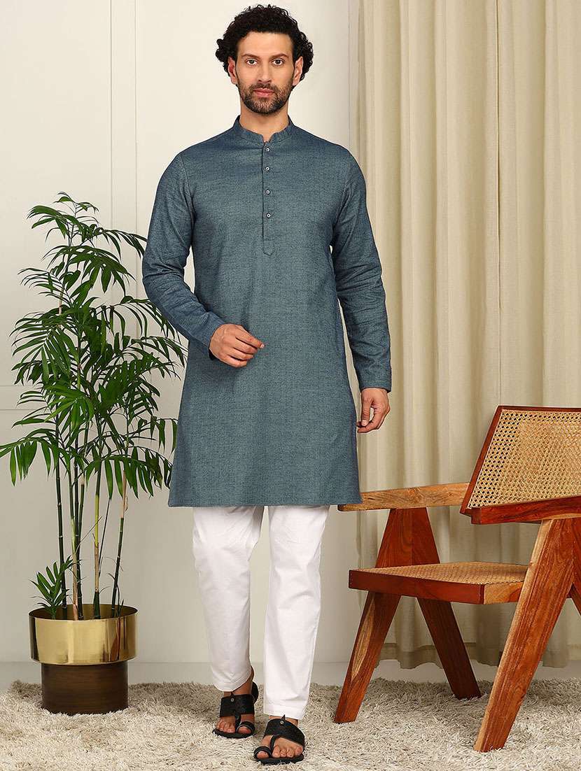 men mandarin neck long sleeve kurta - 22392602 -  Standard Image - 2