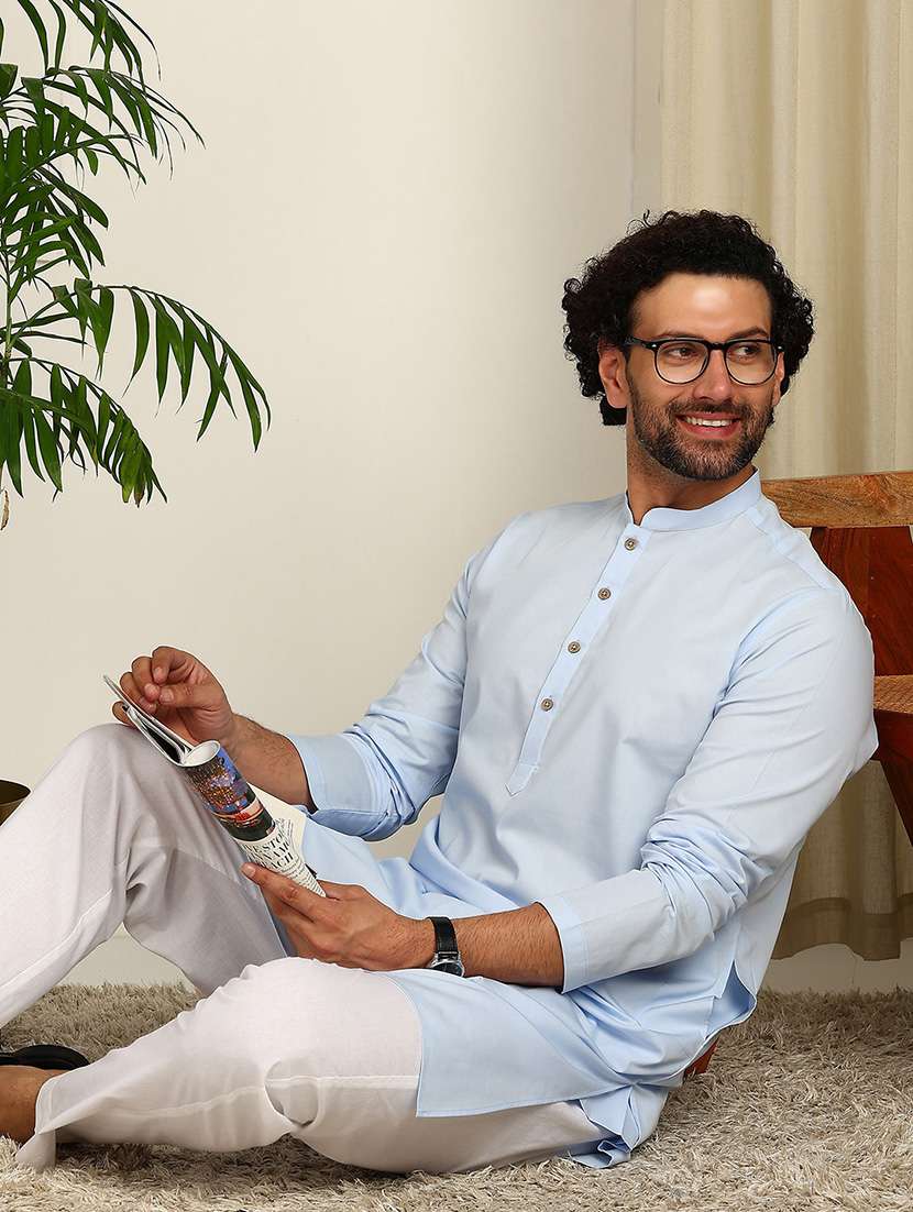 men mandarin neck long sleeve kurta - 22392603 -  Standard Image - 2