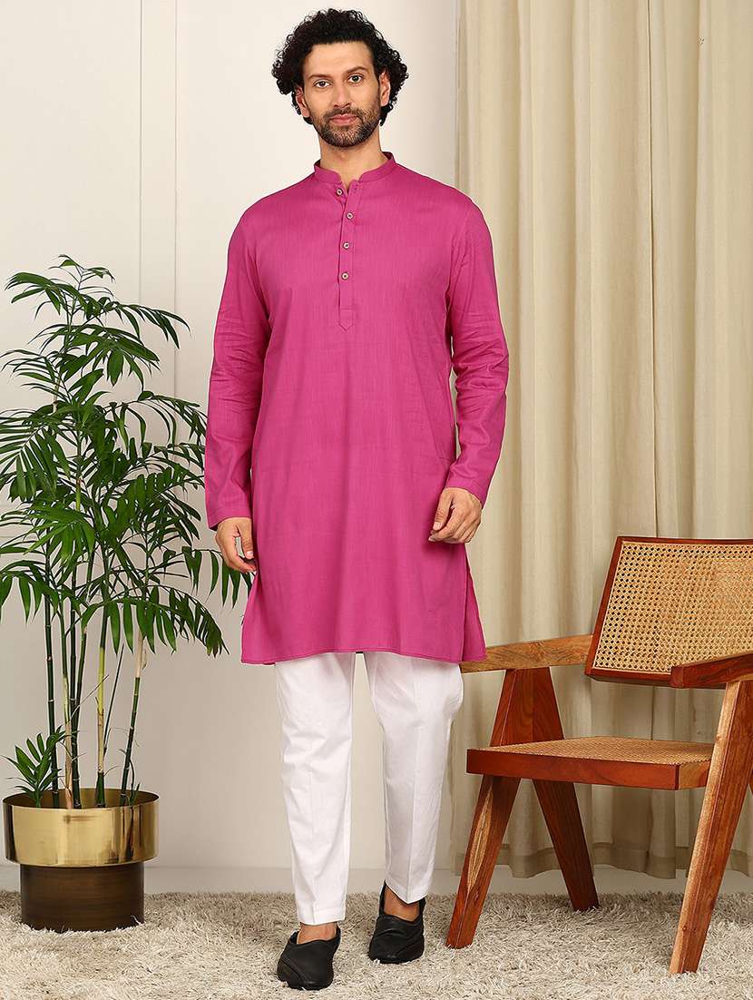 men mandarin neck long sleeve kurta - 22392614 -  Standard Image - 2