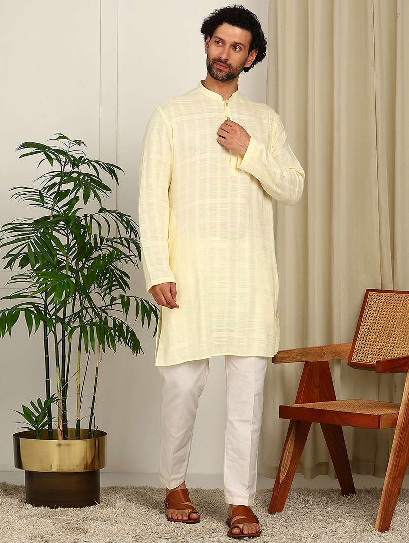 men mandarin neck long sleeve kurta - 22392619 -  Standard Image - 2