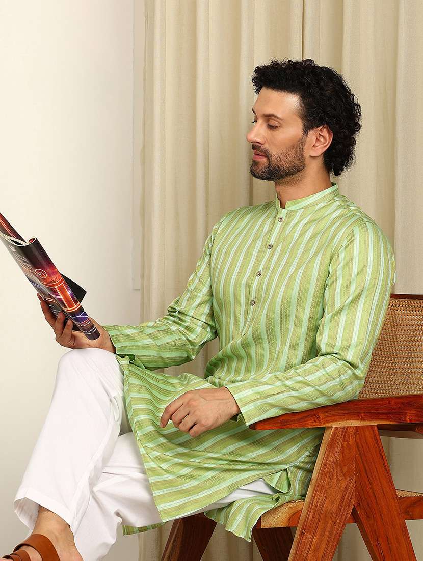 men mandarin neck long sleeve kurta - 22392627 -  Standard Image - 2
