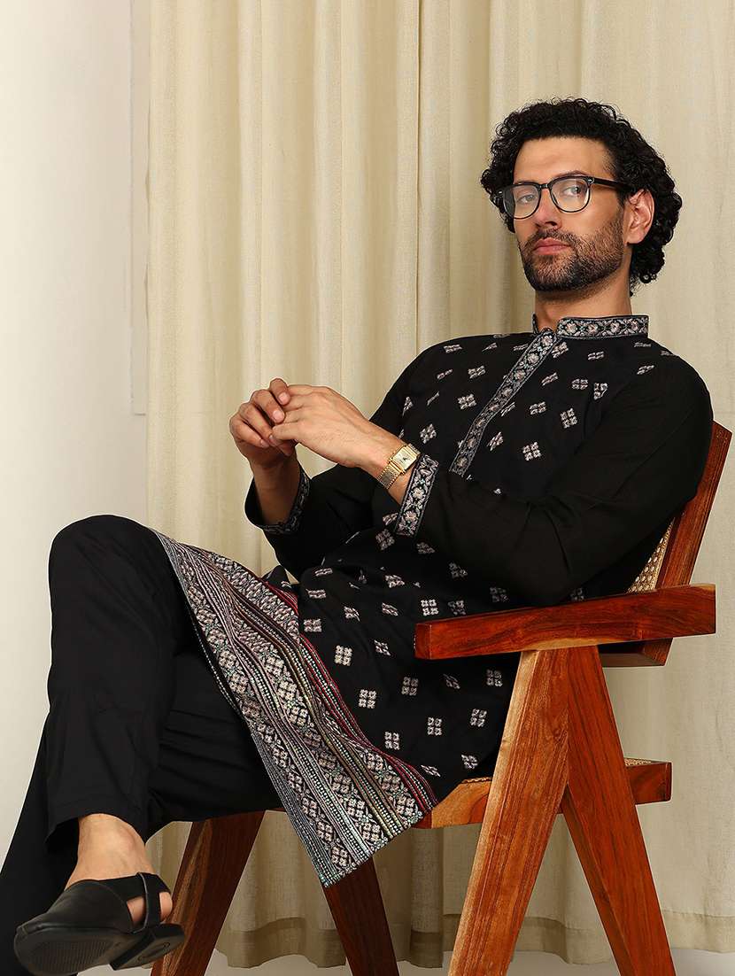 men mandarin neck long sleeve kurta - 22392637 -  Standard Image - 2