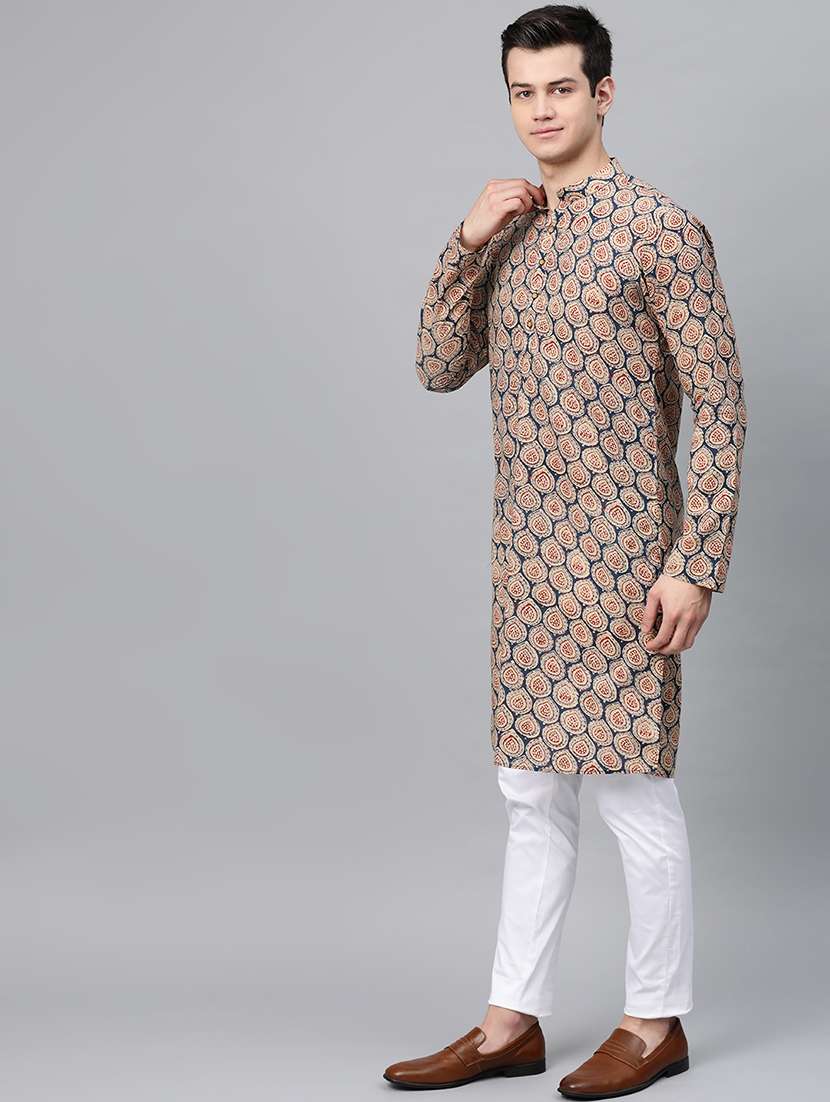 men printed mandarin neck long sleeve kurta - 22392678 -  Standard Image - 2