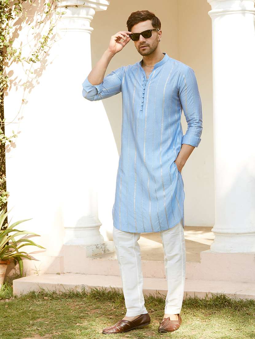 men mandarin neck long sleeve kurta