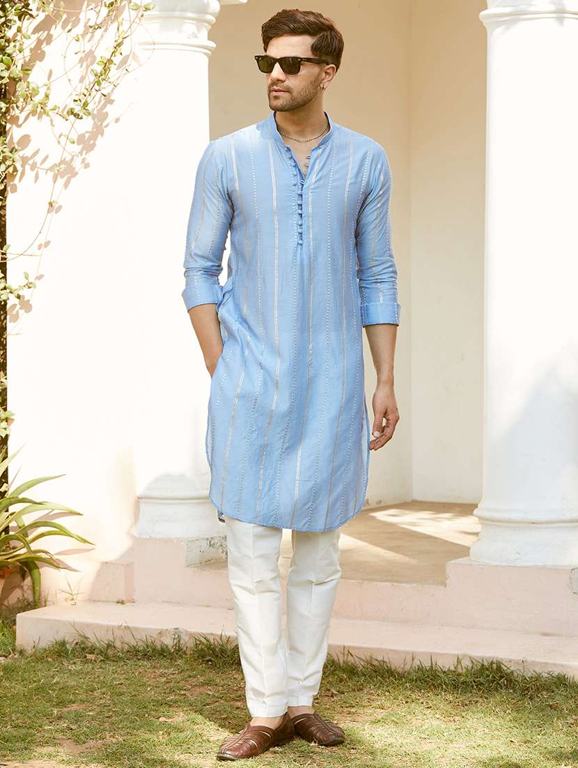 men mandarin neck long sleeve kurta - 22392708 -  Standard Image - 2