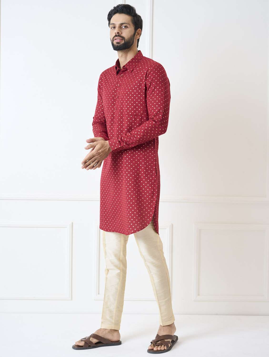 men printed mandarin neck long kurta - 22392716 -  Standard Image - 2