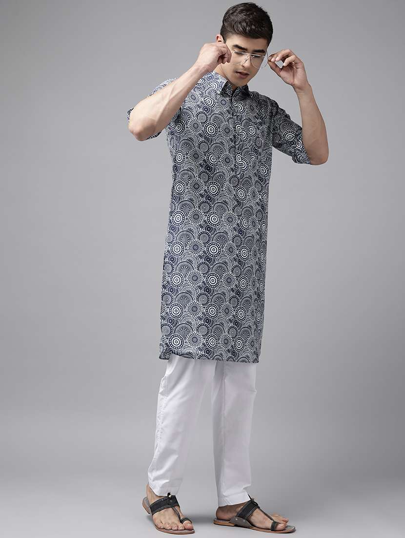 men printed long sleeve pathani kurta - 22392733 -  Standard Image - 2