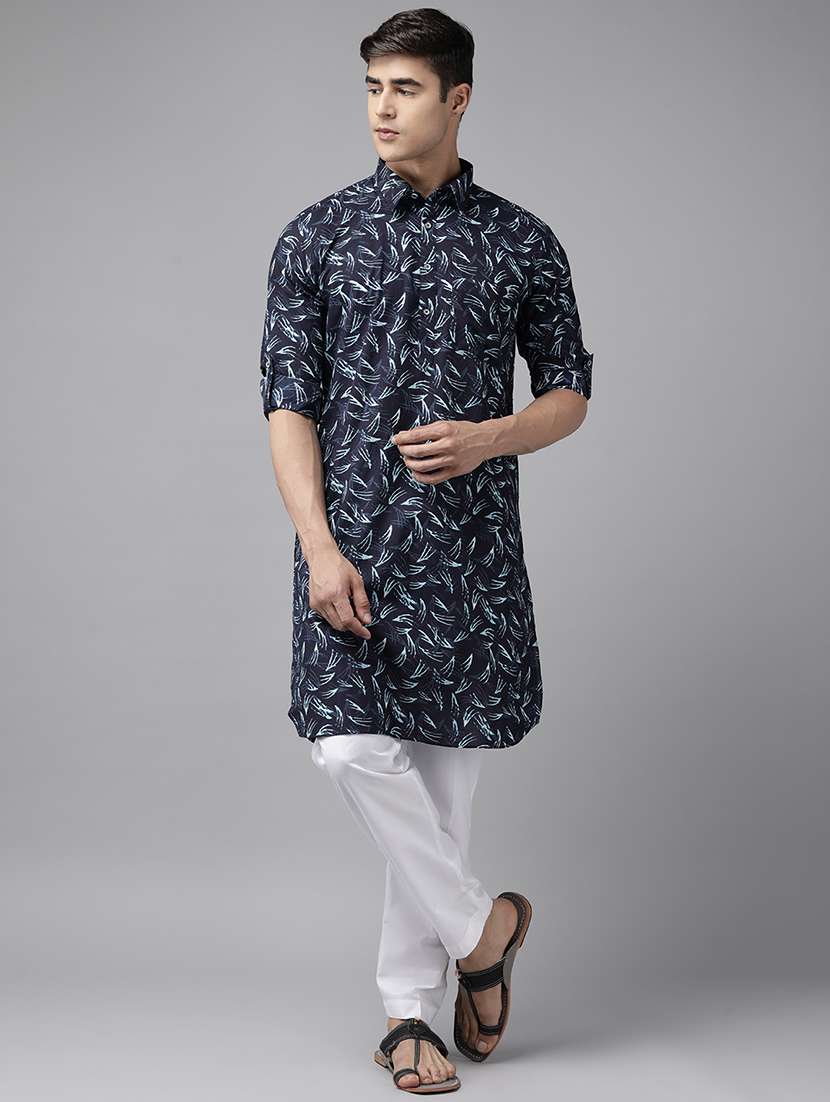 men printed long sleeve pathani kurta - 22392745 -  Standard Image - 2