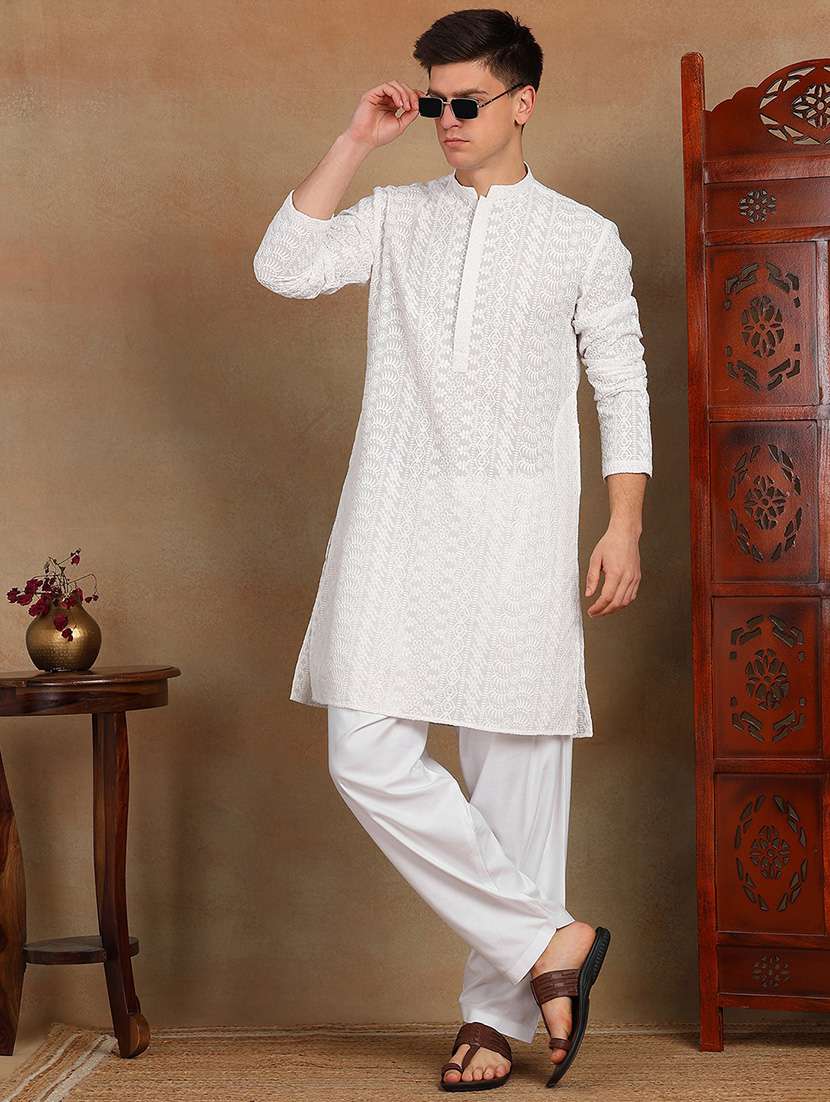 men mandarin neck long sleeve kurta - 22392760 -  Standard Image - 2