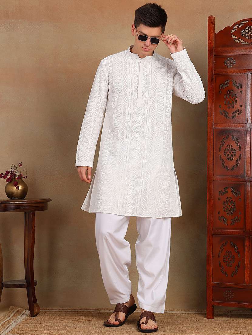 men mandarin neck long sleeve kurta - 22392762 -  Standard Image - 2