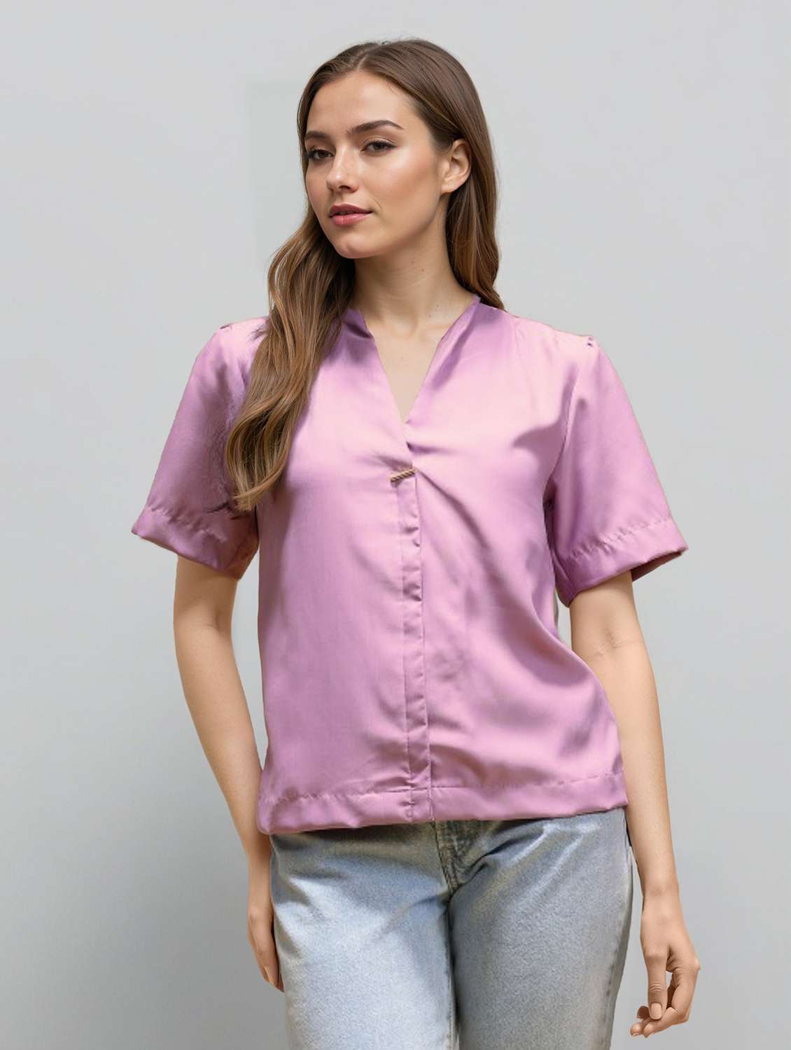 women solid puff sleeve straight top - 22392764 -  Standard Image - 2