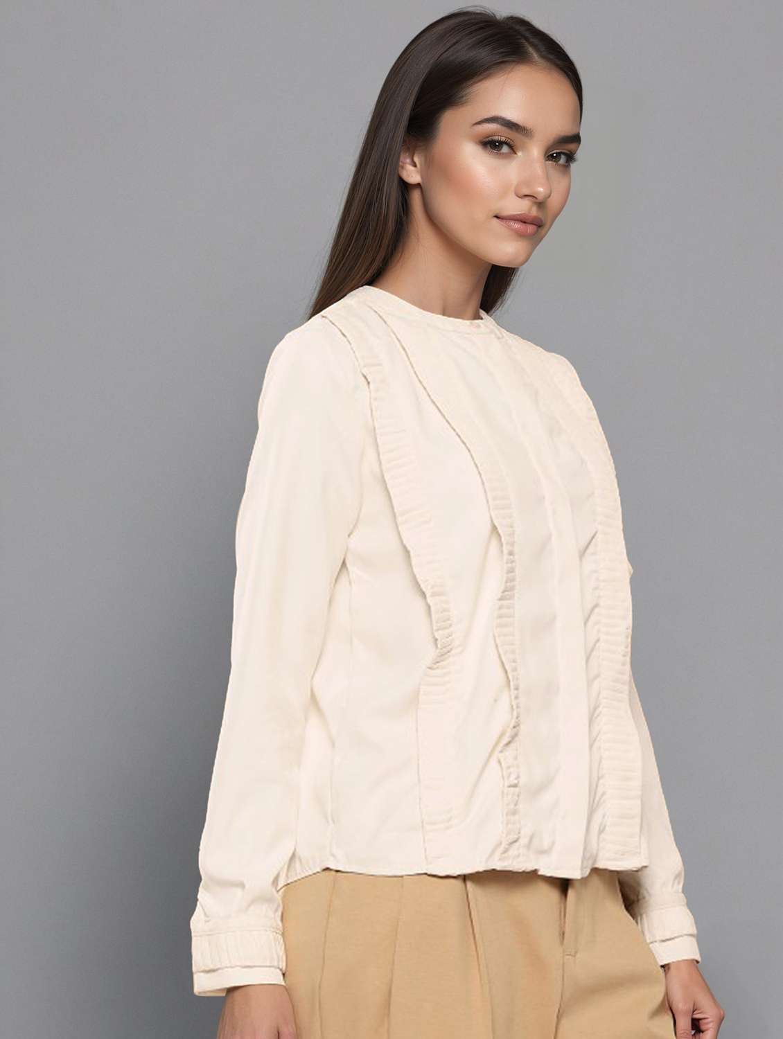 women solid long sleeve regular top - 22392770 -  Standard Image - 2