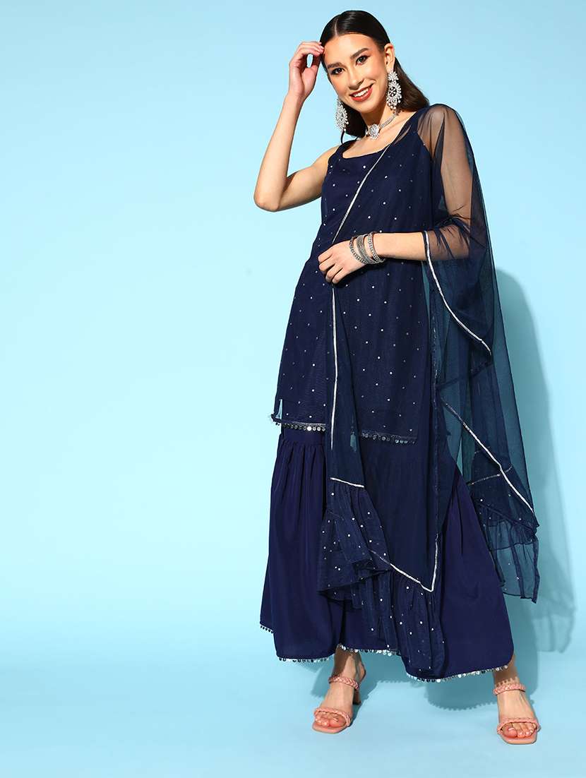 women printed sleeveless kurta sharara with dupatta set - 22392778 -  Standard Image - 2