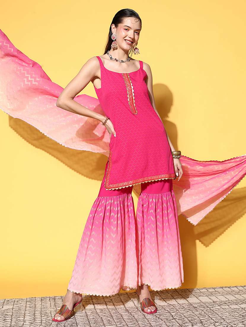 women printed sleeveless kurta sharara with dupatta set - 22392780 -  Standard Image - 2