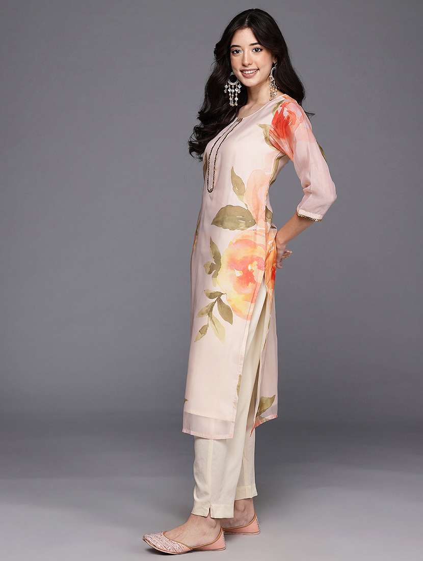 women floral three quarter sleeve kurta pant with dupatta set - 22392787 -  Standard Image - 2
